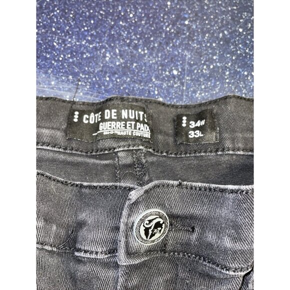 Cote De Nuits Mens Jeans 34x33 Black Cargo Large Pockets Military Distressed - Picture 10 of 12
